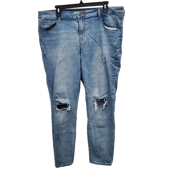 Old Navy Rockstar Mid-Rise Light Wash Ripped Skinny‎ Jeans Plus Size 16 Regular - Picture 1 of 6